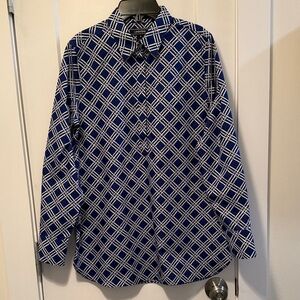 Lands' End Women's Royal Blue & White Patterned Tunic 1/2 Button size 8